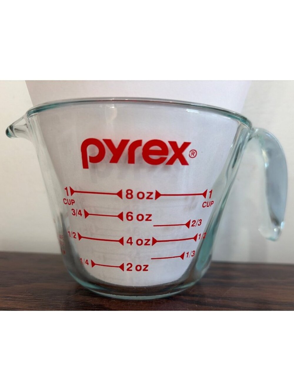 NWT Pyrex 1-Cup Glass Measuring Cup Essentials With Red Graduation Markings